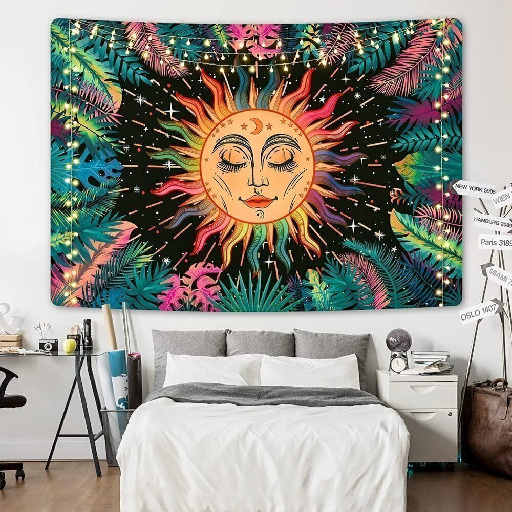𝅺PSYCHEDELIC Sun Stars Garden Flower Tapestry Mandala Living Room Bedroom Dorm